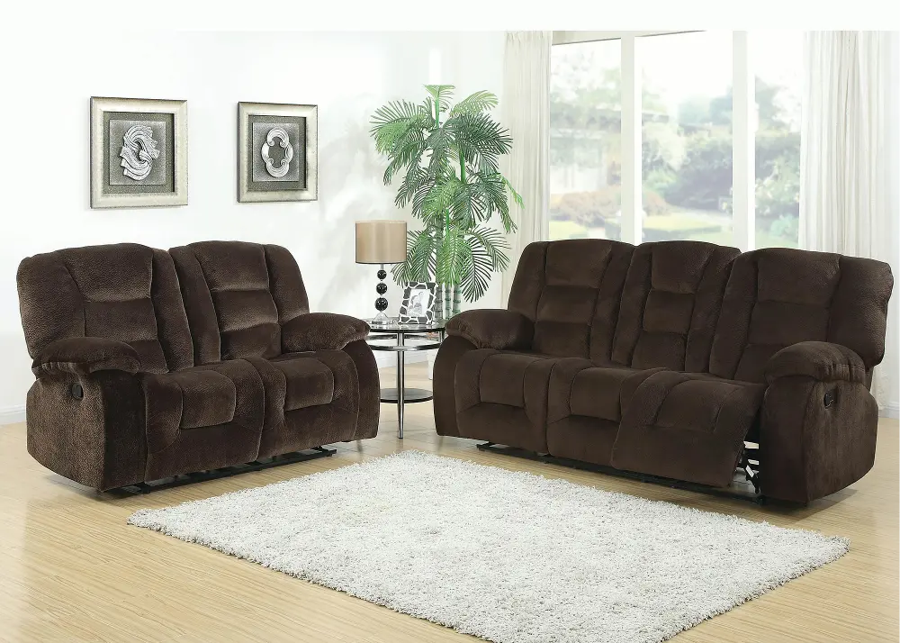 2PC/JACKSON/CHOCOLAT Jackson 86 Inch Chocolate Brown Upholstered Reclining Sofa & Loveseat-1