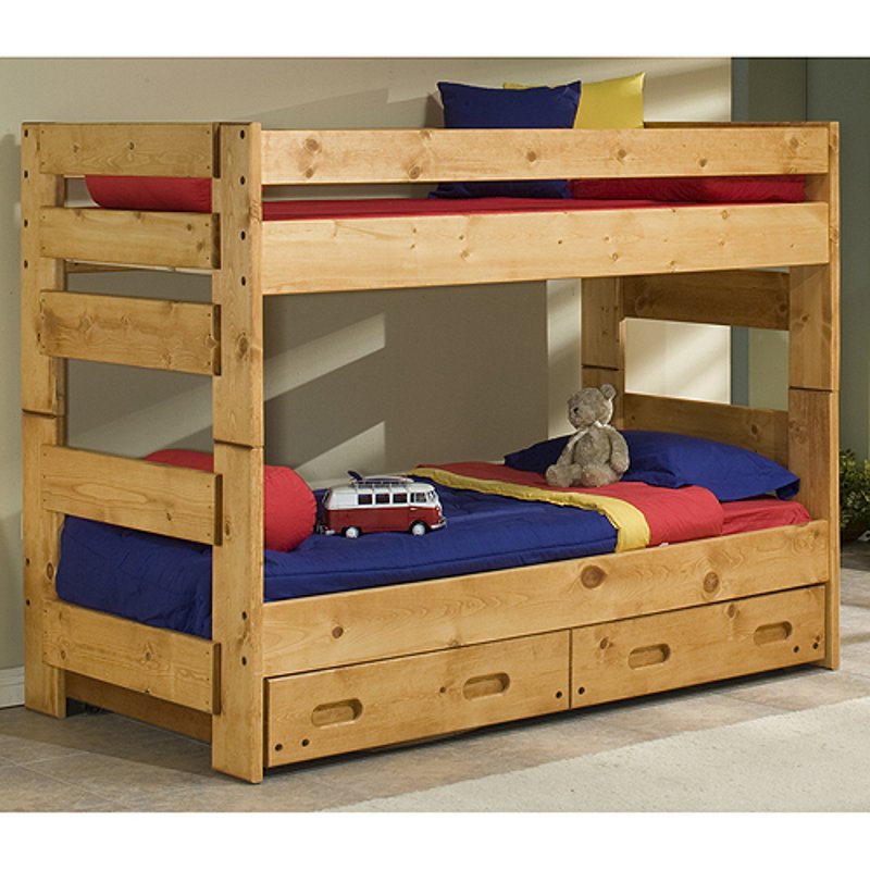 Cinnamon Rustic Pine Twin Over Twin Bunk Bed With Drawers Palomino Rc Willey Furniture Store