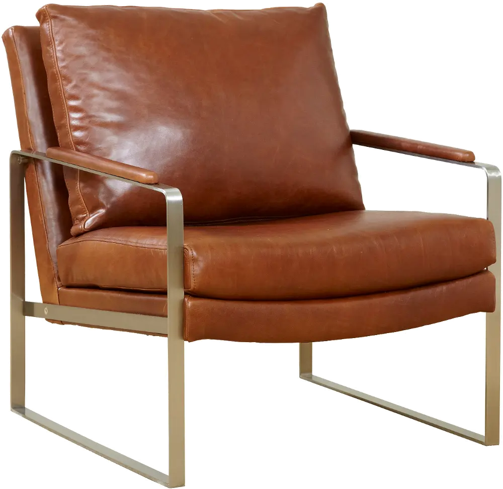 Outback 28 Inch Cognac Brown Leather Accent Chair-1