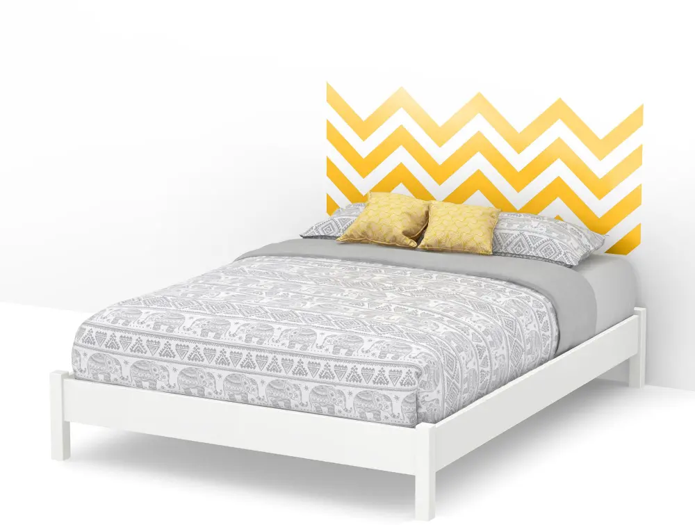 8050089K Step One White Queen Platform Bed with Legs and Yellow Decal Headboard-1