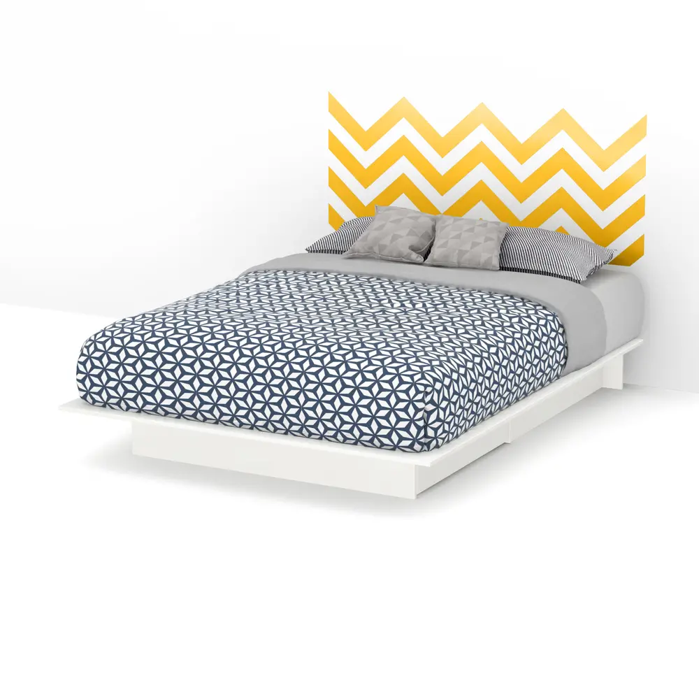 8050090K White Queen Storage Platform Bed with Yellow Decal Headboard (60 Inch) - Step One-1