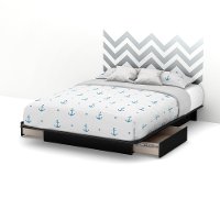 8050093K Black Queen Storage Platform Bed with Gray Decal Headboard (60 Inch) - Step One