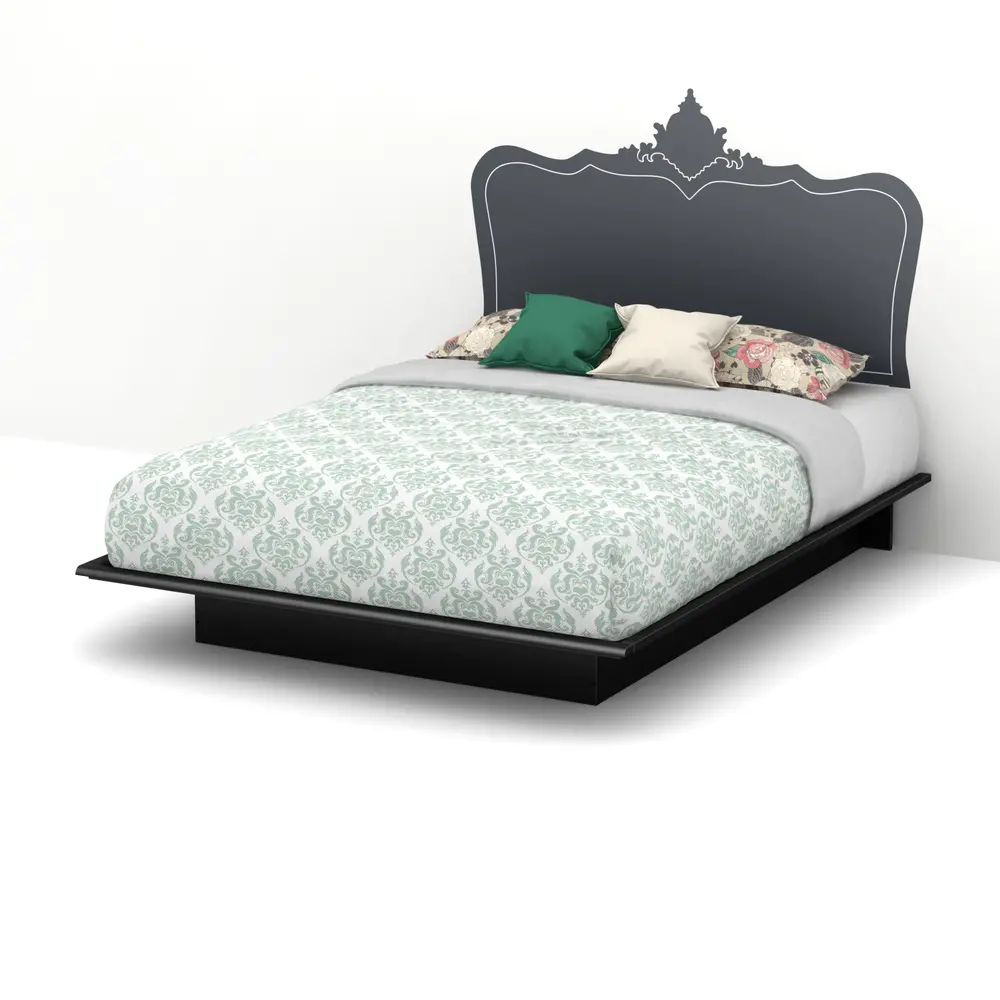 8050096K Black Queen Platform Bed with Decal Headboard (60 Inch) - Step One-1
