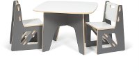 KT2C001-GRY_WHT Gray Kids Table and 2 Chairs - Play Room/Kids