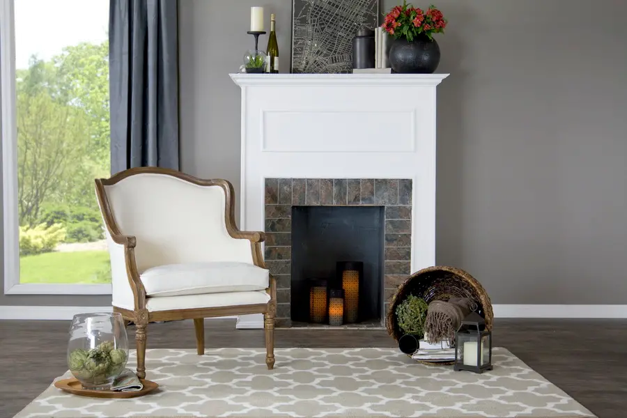 Traditional Off White Accent Chair with Cedar Trim- Charlemagne-1