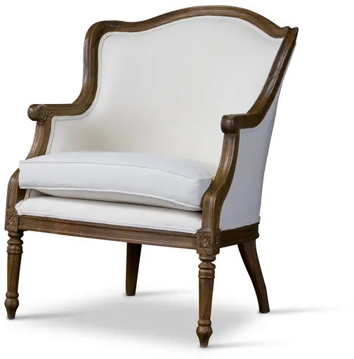 Traditional Off White Accent Chair with Cedar Trim- Charlemagne-3
