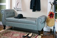BBT5155-GREY Elegant Tufted Gray Linen Bench - Ipswich