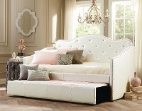Caroline Pearl White Upholstered Daybed with Trundle
