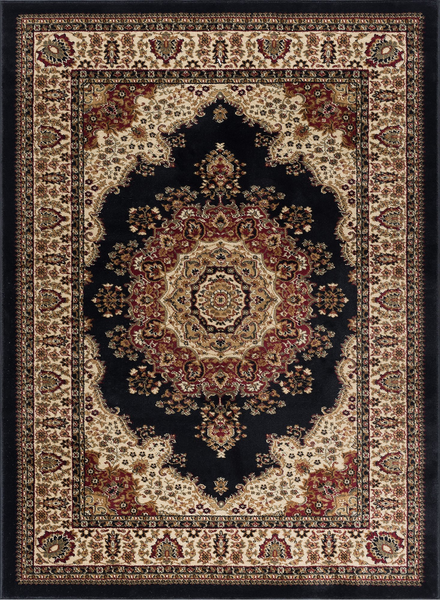 SNS47038x11 8 x 10 Large Black, Red, and Beige Area Rug - Sensation-1