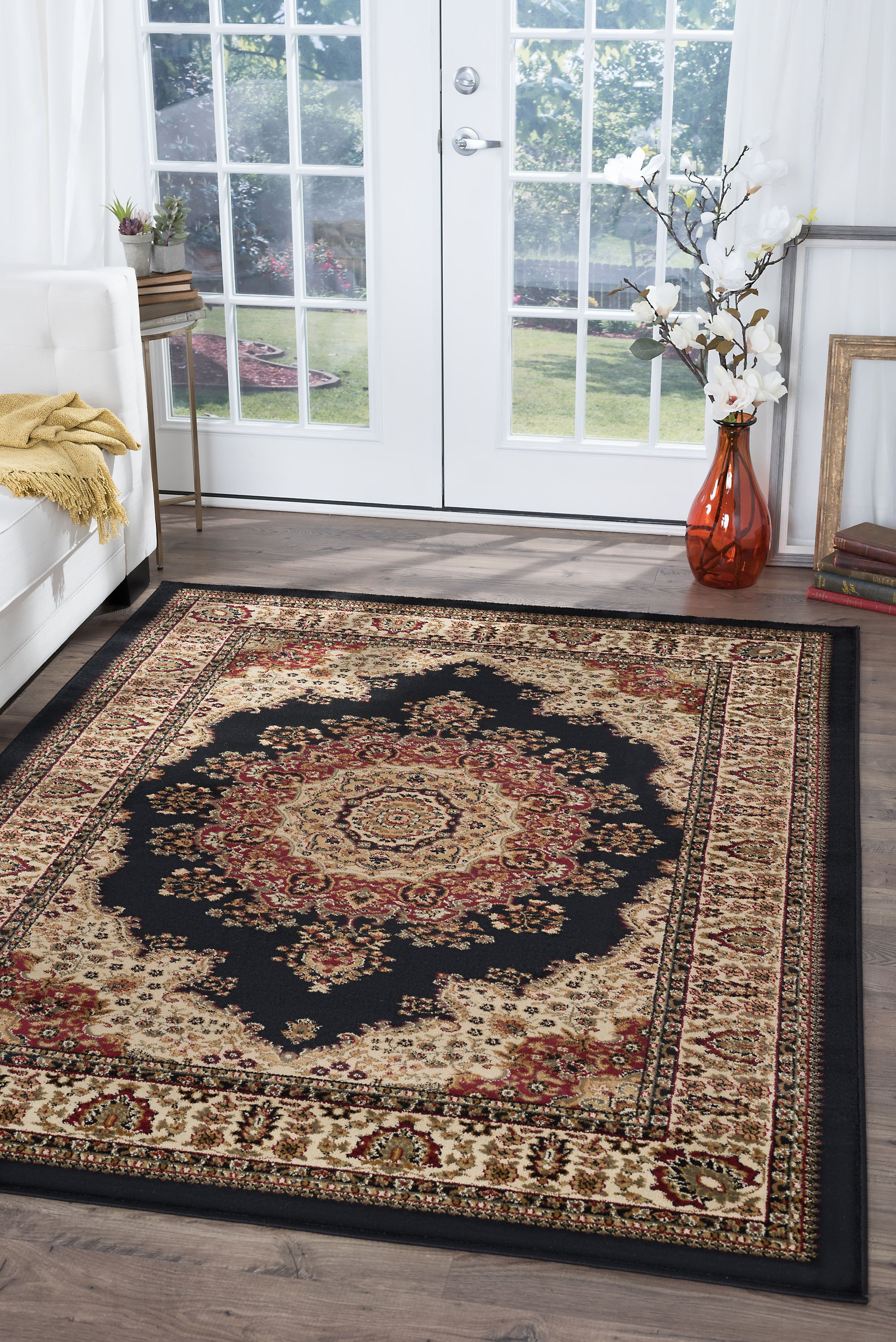 SNS47038x11 8 x 10 Large Black, Red, and Beige Area Rug - Sensation-2