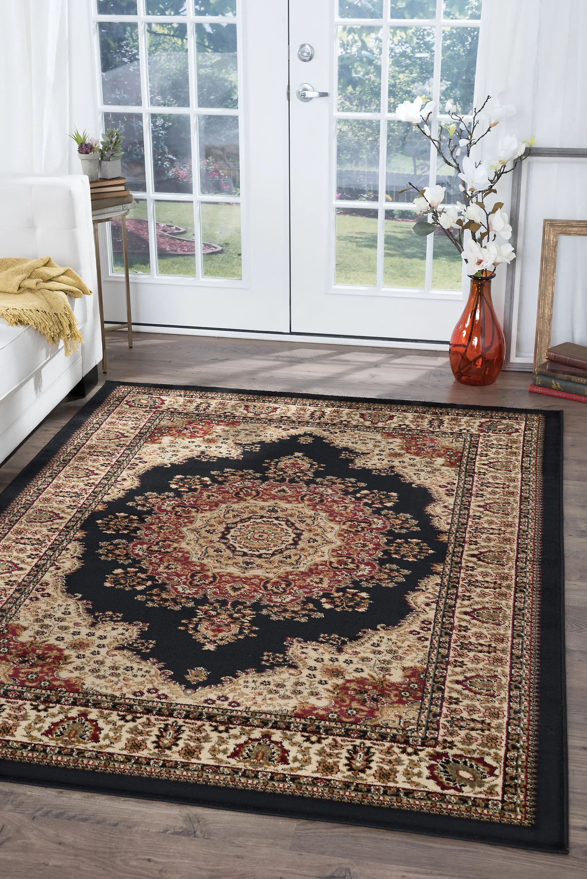SNS47038x11 8 x 10 Large Black, Red, and Beige Area Rug - Sensation-2
