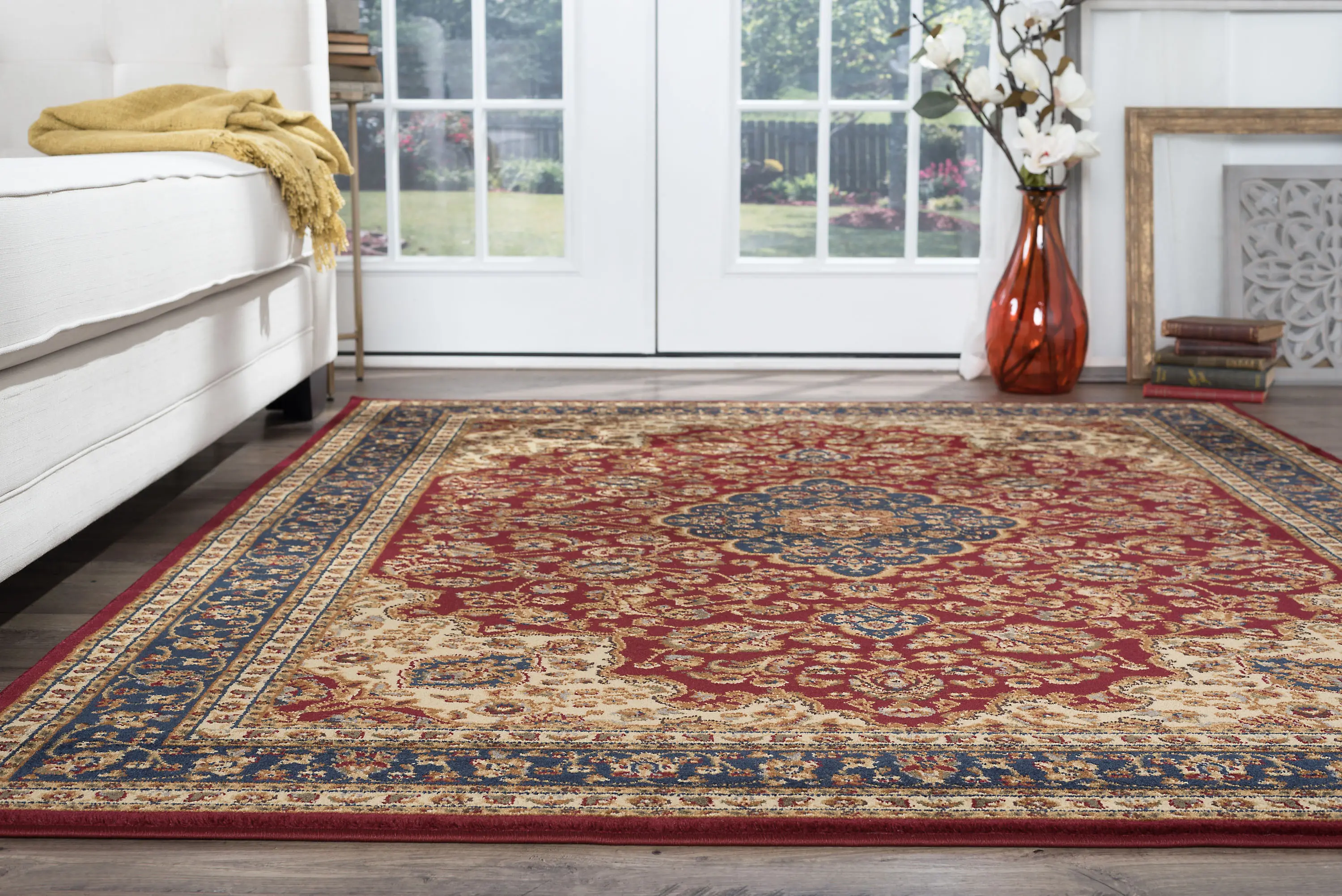 SNS47805x8 5 x 7 Medium Navy Blue and Red Area Rug - Sensation-6