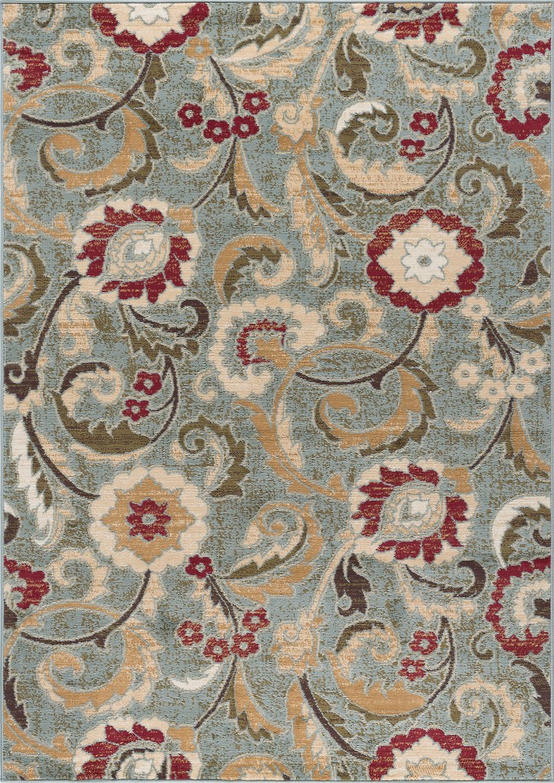 5 X 7 Medium Blue Red And Beige Area Rug Laa