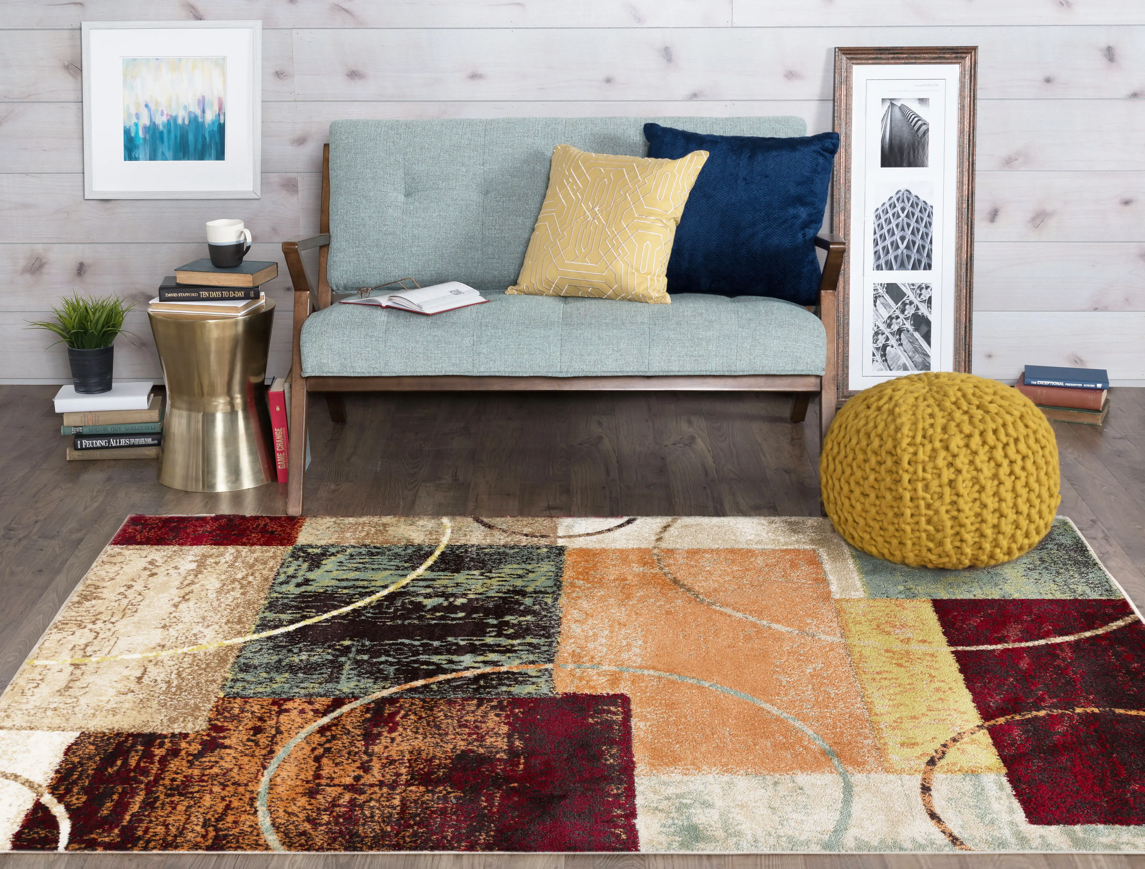 DCO10045x8 5 x 7 Medium Red, Brown, and Teal Area Rug - Deco-2