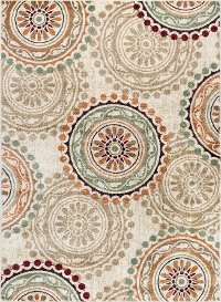 DCO1011 5x8 5 x 7 Medium Ivory, Teal Blue, and Red Area Rug - Deco