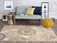 DCO10115x8 5 x 7 Medium Ivory, Teal Blue, and Red Area Rug - Deco-2