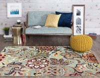 DCO10238x10 8 x 10 Large Floral Seafoam, Cranberry, and Gold Area Rug - Deco-8