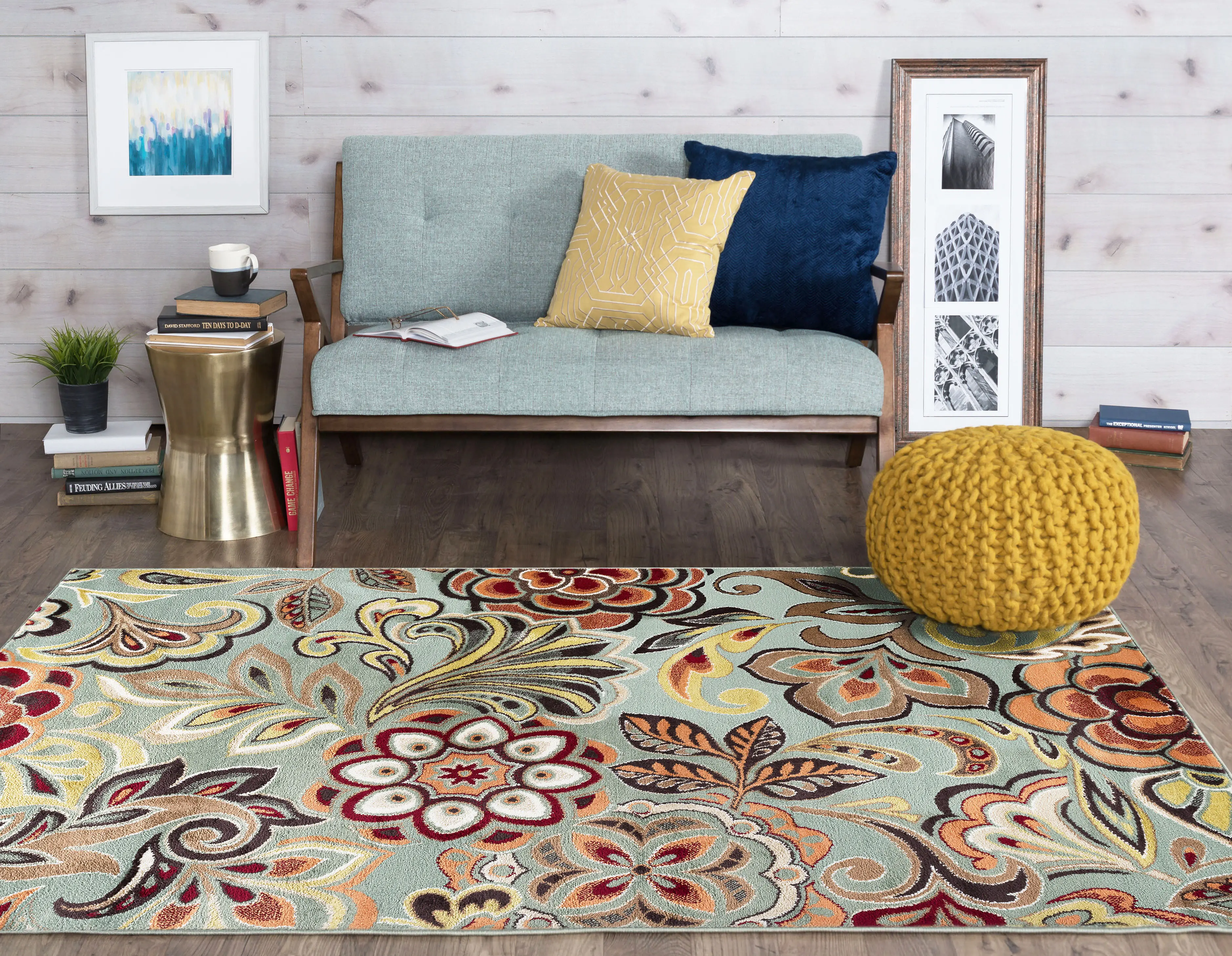 DCO10238x10 Deco 8 x 10 Floral Seafoam, Cranberry, and Gold Area Rug-8