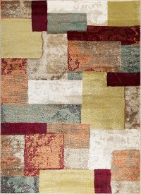 DCO1027 5x8 5 x 7 Medium Teal Blue, Taupe, and Red Area Rug - Deco