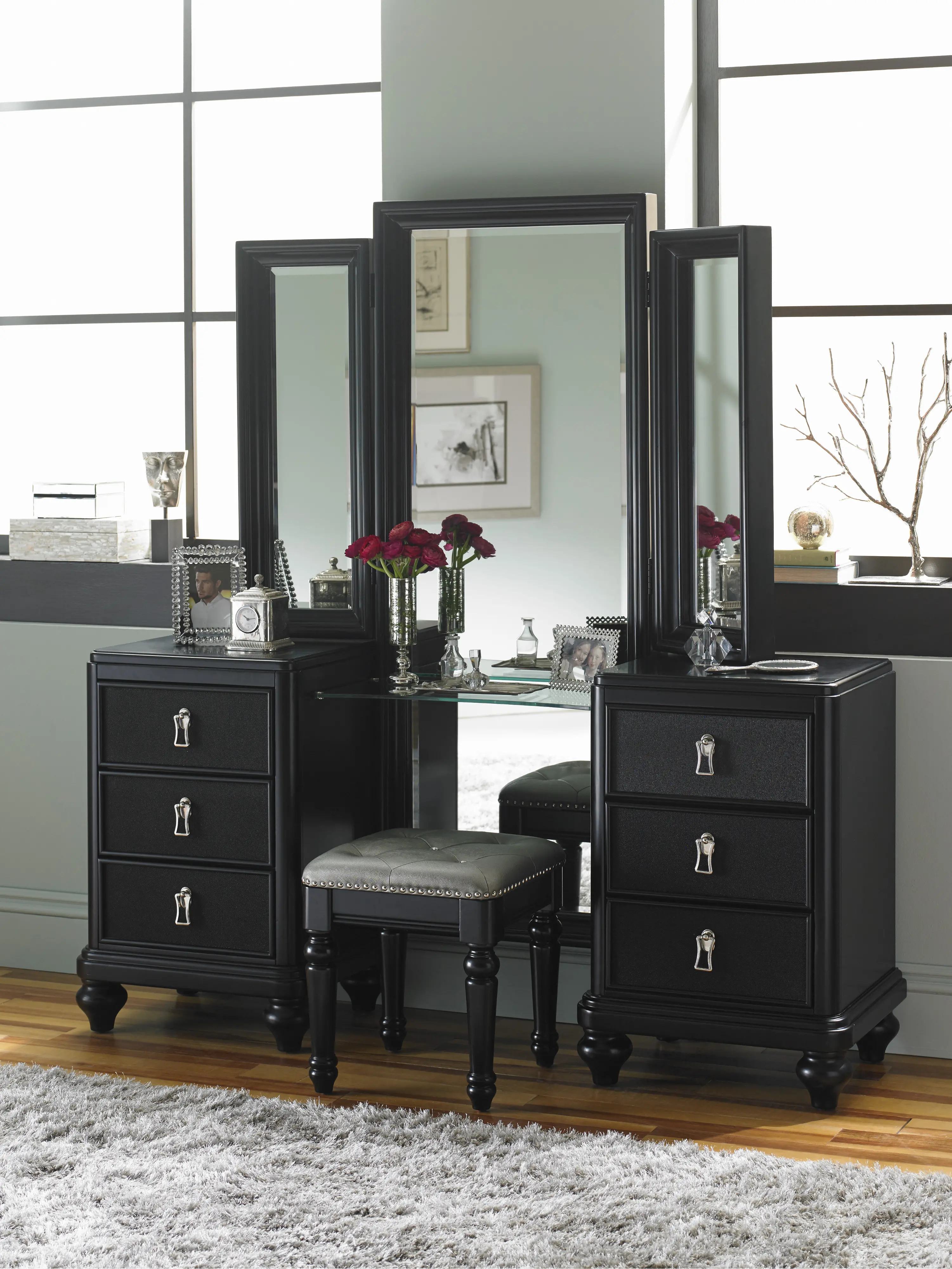 Diva Midnight Black Vanity & Bench-2