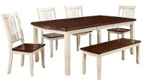 White and Cherry 6 Piece Dining Set with Bench - Dover