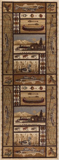 NTR6632 3x8 Green, Brown, and Beige 7 Foot Runner Rug - Nature
