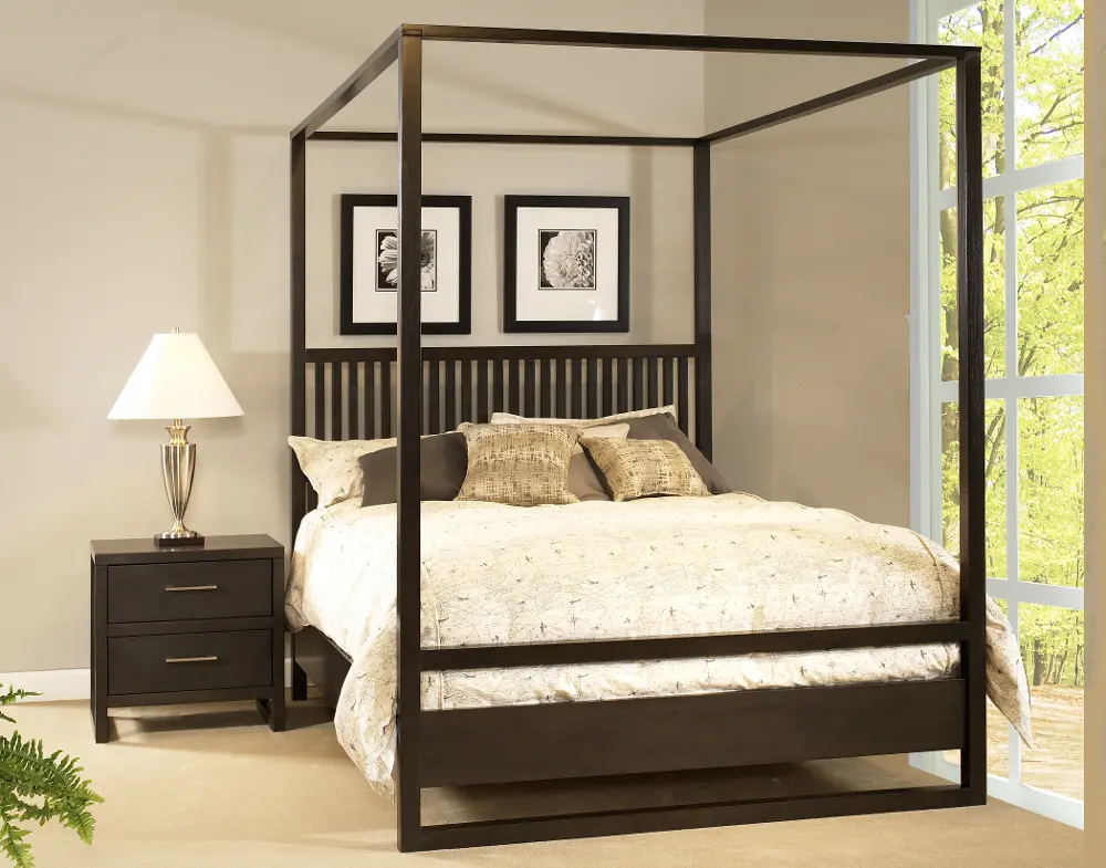 9350/CANOPYBED5/0 Tribeca Graphite Brown Queen Canopy Bed-1