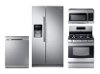 KIT Samsung 4 Piece Gas Kitchen Appliance Package with 25 Cu. Ft. Side by Side Refrigerator - Stainless Steel
