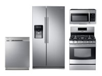 KIT Samsung 4 Piece Gas Kitchen Appliance Package with 25 Cu. Ft. Side by Side Refrigerator - Stainless Steel