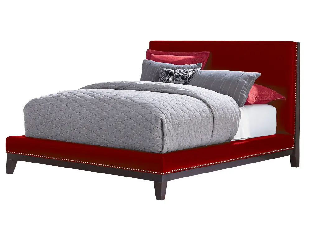 Red Upholstered Queen Platform Bed - Couture-1
