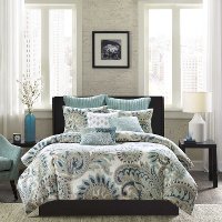 Mira Taupe and Blue King Bedding Collection