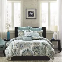 Mira Taupe and Blue King Bedding Collection