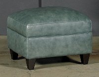 Classic Traditional Green Leather Ottoman - Silver Lake