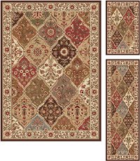 ELG5120SET3 3 Piece Set Tan and Red Area Rug - Elegance