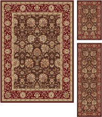 ELG5338 SET3 3 Piece Set Red, Brown & Gold Area Rug - Elegance