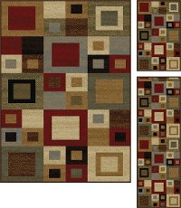 ELG5410SET3 3 Piece Set Red, Gray-Blue, and Beige Area Rug - Elegance