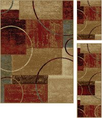 ELG5430SET3 3 Piece Set Red, Gray-Blue, and Beige Area Rug - Elegance