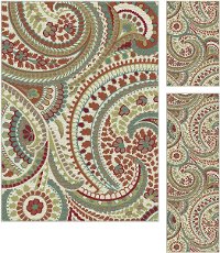 DCO1001 SET3 3 Piece Set Ivory, Red, and Teal Area Rug - Deco