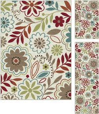DCO1008SET3 3 Piece Set Teal, Red, and Ivory Area Rug - Deco-3