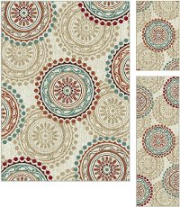 DCO1011 SET3 3 Piece Set Ivory, Teal Blue & Red Area Rug - Deco