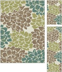 DCO1020SET3 3 Piece Set Teal Blue, Ivory, and Green Area Rug - Deco-3