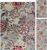 DCO1023SET3 3 Piece Set Teal Blue, Ivory, and Red Area Rug - Deco