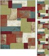DCO1027 SET3 3 Piece Set Teal Blue, Taupe, and Red Area Rug - Deco