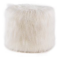 White 19 Inch x 18 Inch Faux Lamb Cylinder Stool