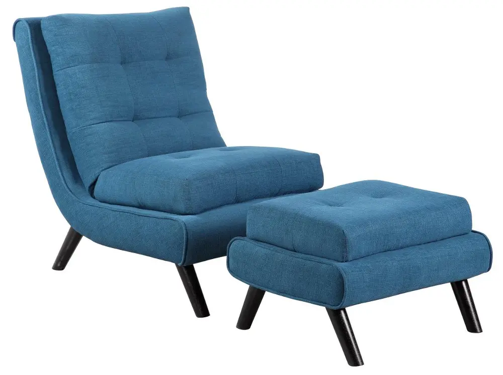 Tufted Blue Scoop Accent Chair & Ottoman - Contempo-1