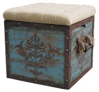 Square Natural/Blue Upholstered Ottoman