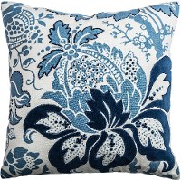 Blue Cotton Casement Velvet Throw Pillow