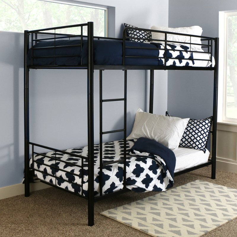 Modern Black Metal Twin Over Twin Bunk Bed Rc Willey