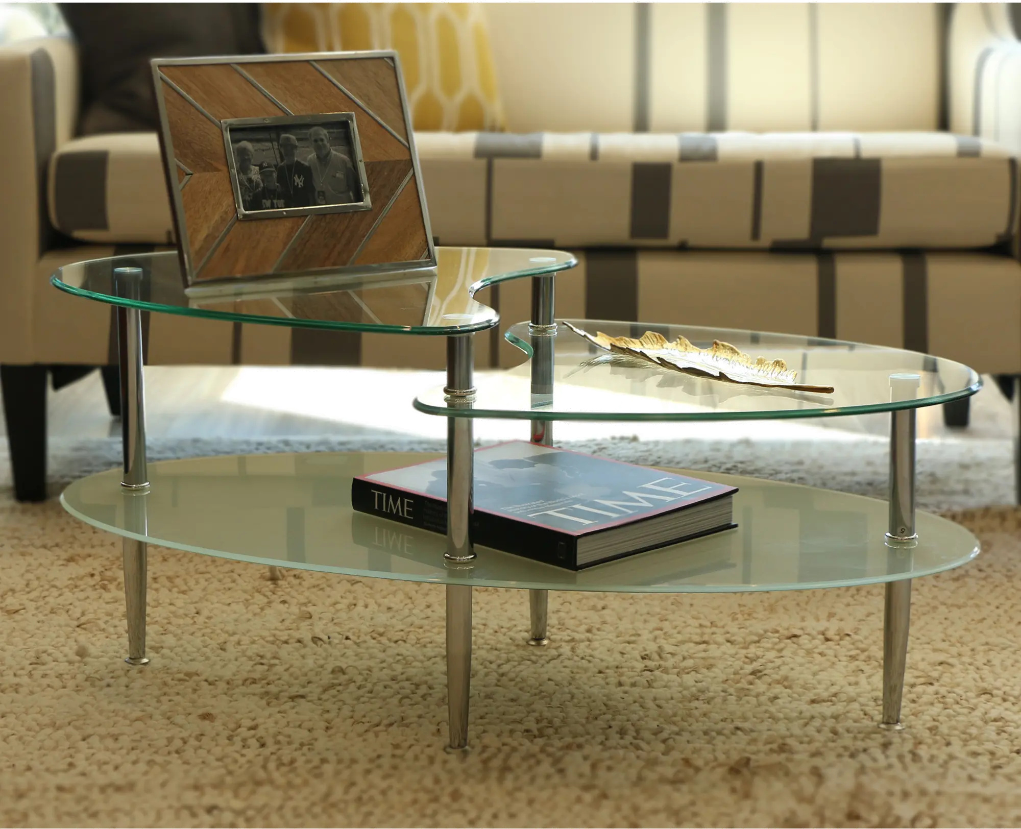 C38B5 Multi-Level Clear Glass Top Coffee Table-1