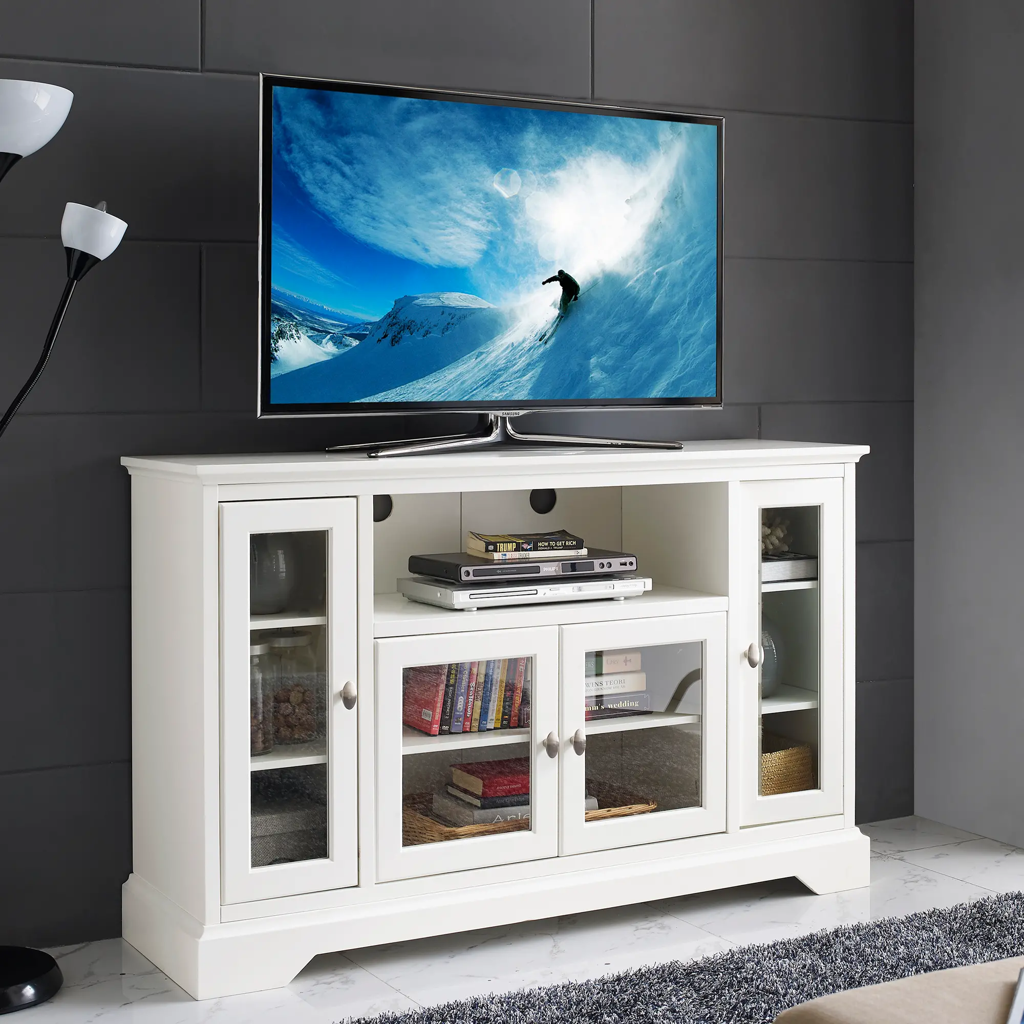 W52C32WH White Wood TV Stand (52 Inch)-1